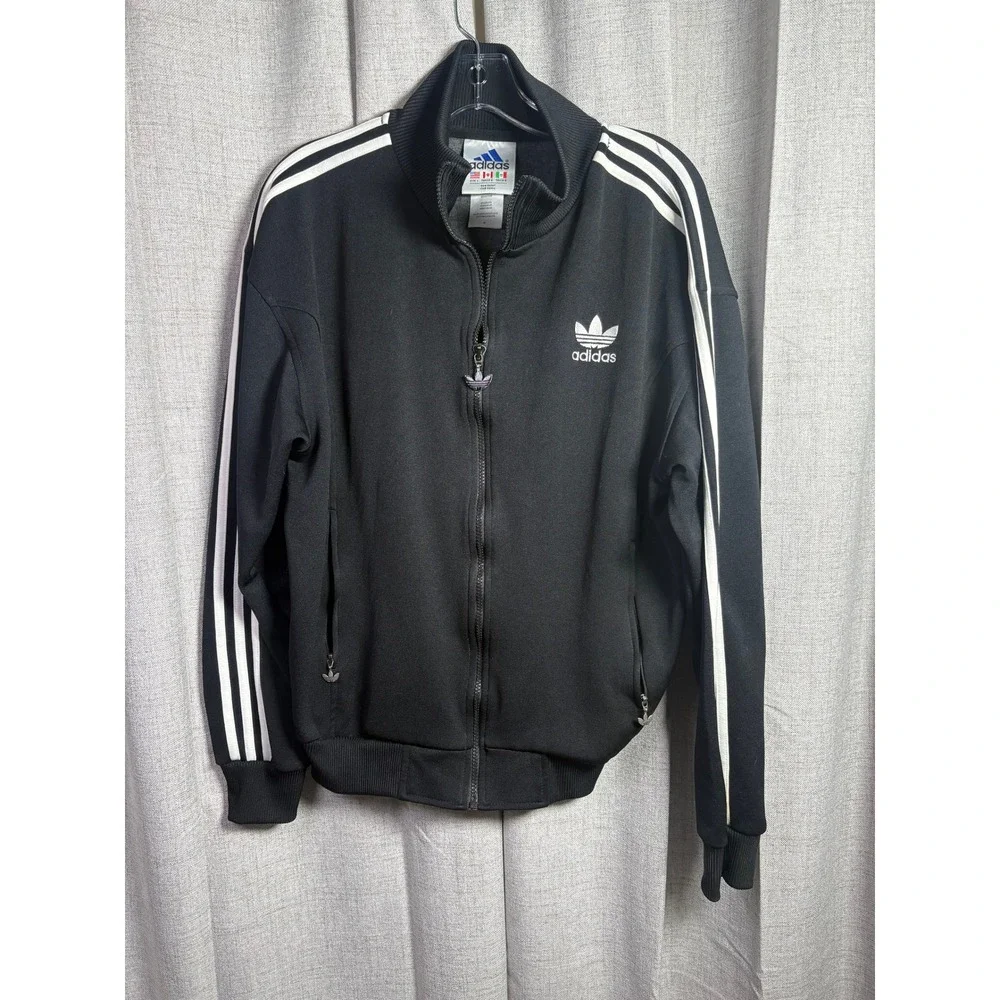 Adidas Originals Mens Trefoil Track Jacket Black White Stripes Vintage Large